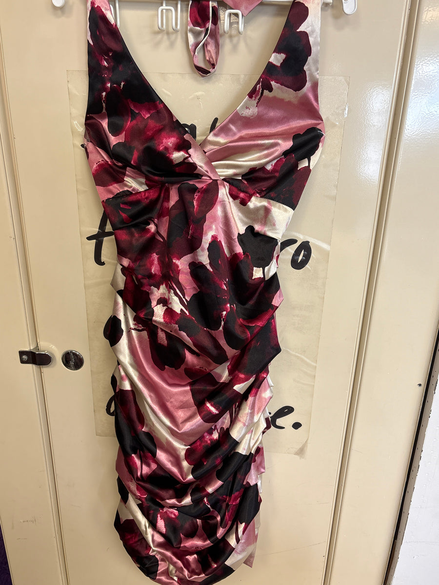 Robe drapée imprimée rose et noire — taille S — photo 1