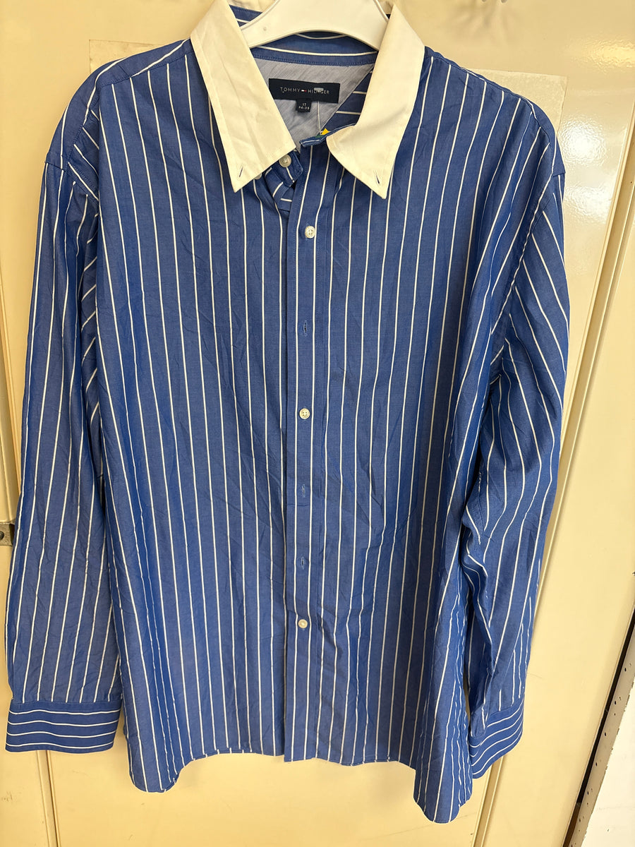 Chemise bleue rayée Tommy Hilfiger — taille 17 — photo 1